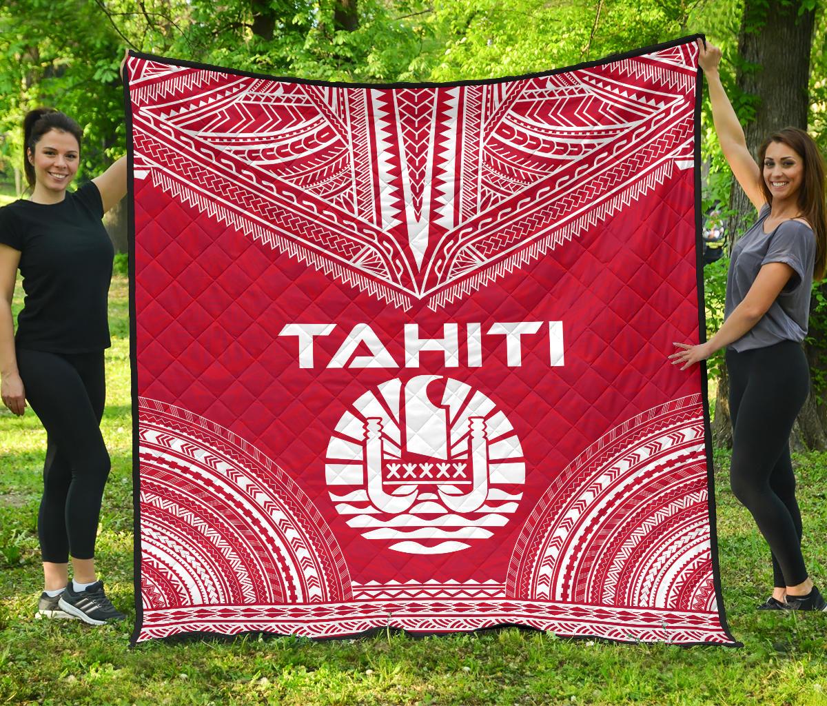 Tahiti Premium Quilt - Tahiti Flag Polynesian Chief Red Version Red - Polynesian Pride