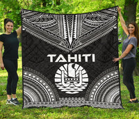 Tahiti Premium Quilt - Tahiti Flag Polynesian Chief Black Version Black - Polynesian Pride