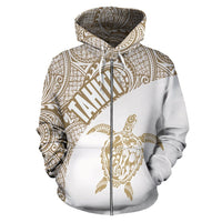 Tahiti Zip up Hoodie Tahiti Turtle Mermaid Polynesian Tattoo Golden White Version - Polynesian Pride