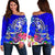 Tonga Women's Off Shoulder Sweater - Turtle Plumeria (Blue) Blue - Polynesian Pride