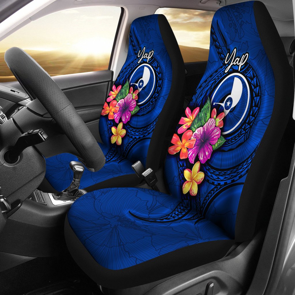 Yap Micronesia Car Seat Covers - Floral With Seal Blue Universal Fit Blue - Polynesian Pride