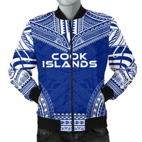 Cook Islands Flag Polynesian Chief Men's Bomber Jacket Blue - Polynesian Pride