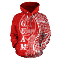 Guam Polynesian Zip up Hoodie Coconut Tree Red and White - Polynesian Pride