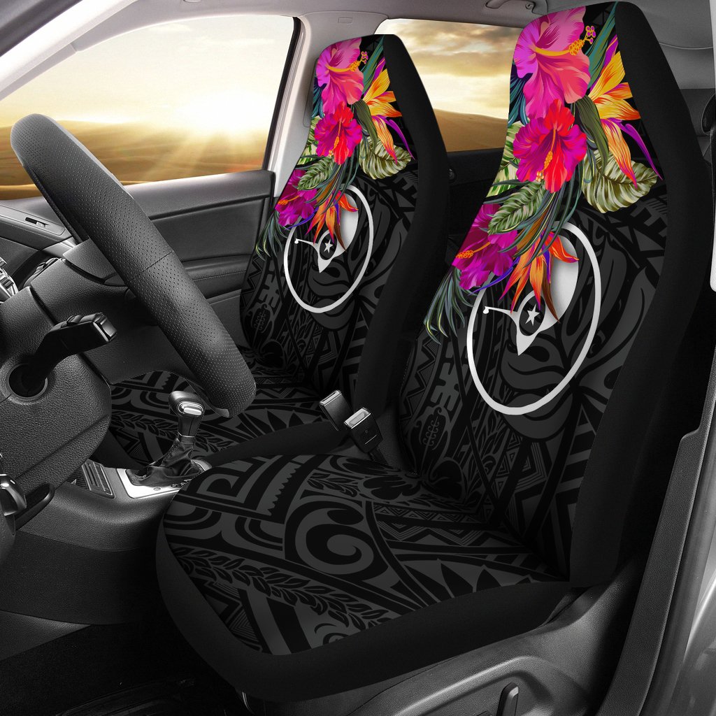 Yap Car Seat Covers - Polynesian Hibiscus Pattern Universal Fit Black - Polynesian Pride