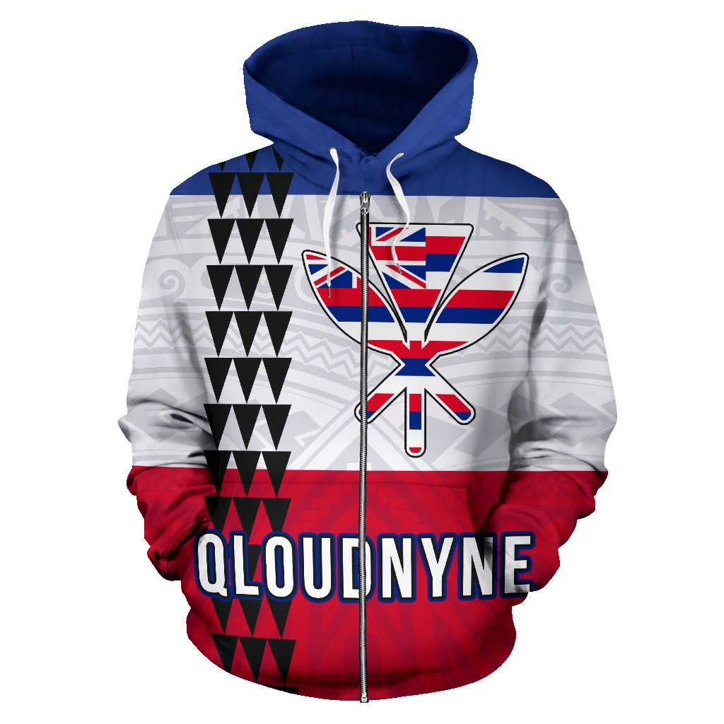 Polynesian Qloudnyne Kanaka Maoli Flag Hawaii Zip Hoodie Line Style - Polynesian Pride