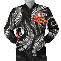 Yap Micronesian Men Bomber Jacket - Black Plumeria - Polynesian Pride