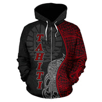 Tahiti Polynesian Zip up Hoodie Coconut Tree Red - Polynesian Pride