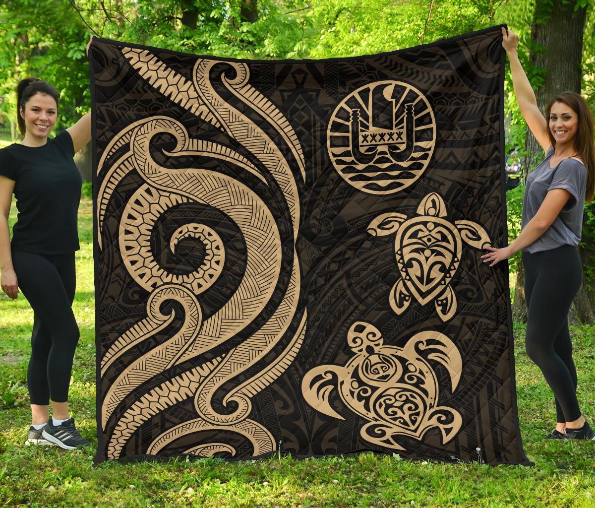 Tahiti Polynesian Premium Quilt - Gold Tentacle Turtle Gold - Polynesian Pride