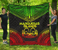 Marquesas Islands Premium Quilt - Marquesas Islands Tiki Face Polynesian Chief Reggae Version Reggae - Polynesian Pride