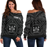 Fiji Personalised Women's Off Shoulfer s - Fiji Seal With Polynesian Tattoo Style ( Black) - Polynesian Pride
