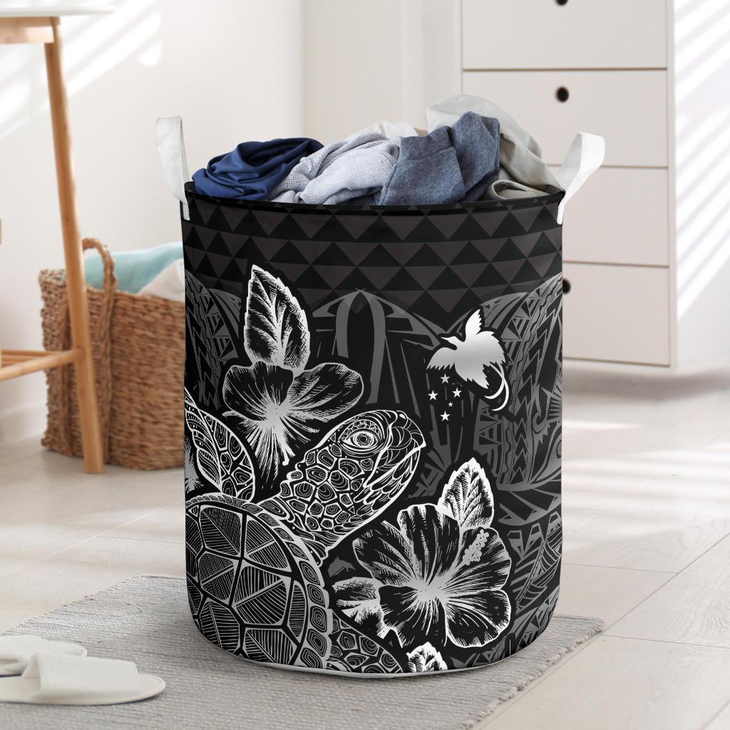 Papua New Guinea Laundry Basket - Polynesian Turtle Hibiscus Black Laundry Basket One Size Black - Polynesian Pride