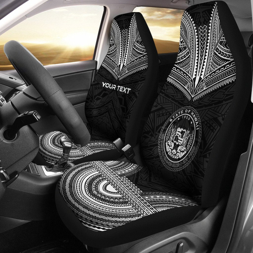 Hawaii Custom Personalised Car Seat Cover - Hawaii Seal Polynesian Chief Tattoo Black Version Universal Fit Black - Polynesian Pride