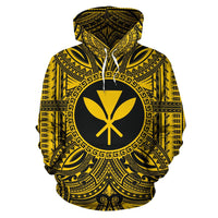 Kanaka Maoli ll Over Hoodie Kanaka Maoli Coat of rms Polynesian Gold Black Unisex Gold - Polynesian Pride