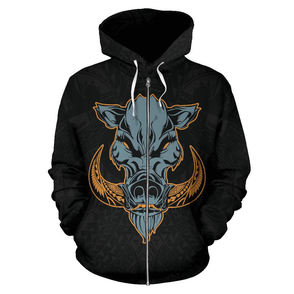 Polynesian Kamapuaa Flag of Hawaii Zip Hoodie Grey Hawaiian Mythology Style - Polynesian Pride