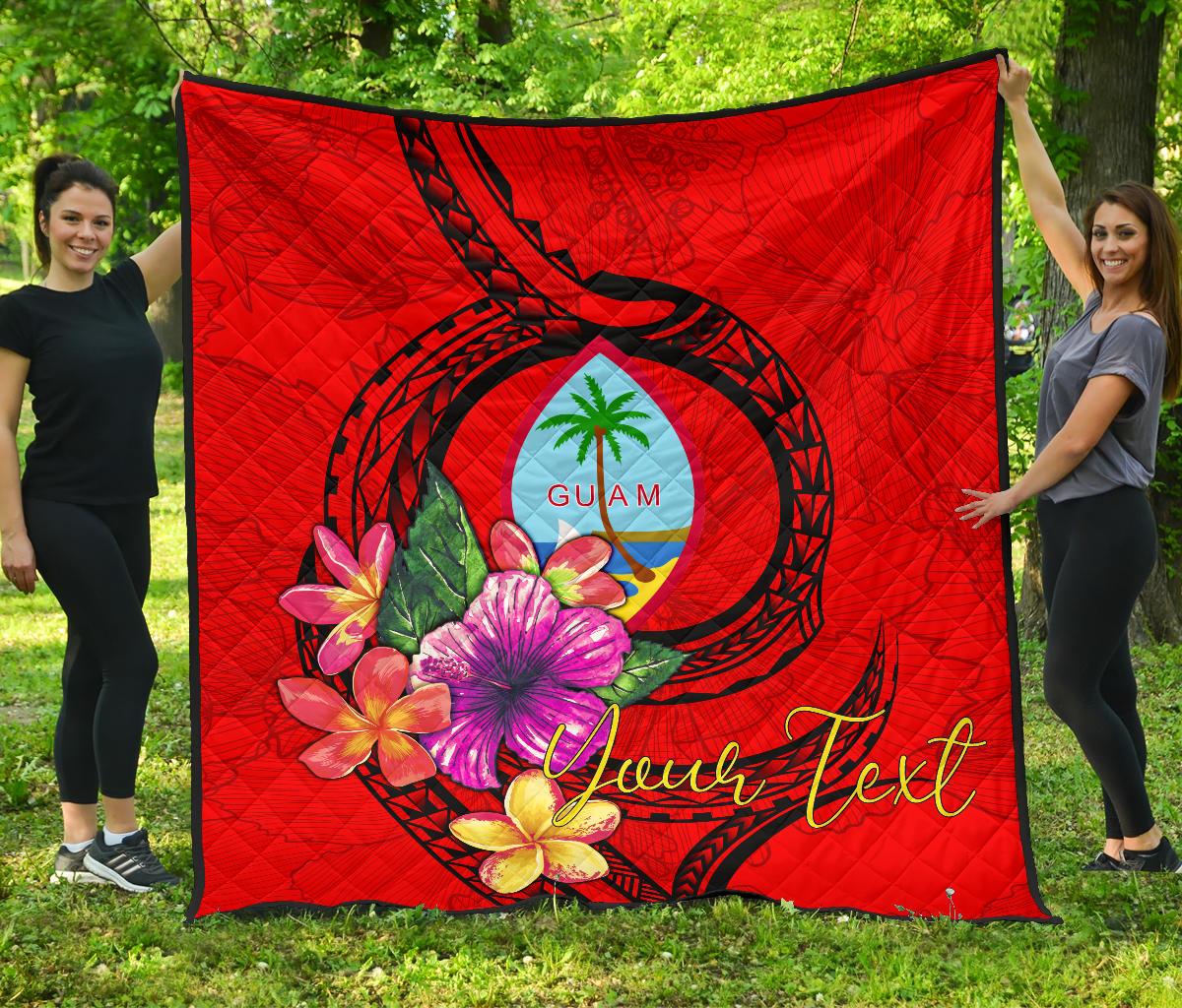 Guam Polynesian Custom Personalised Premium Quilt - Floral With Seal Red - Polynesian Pride