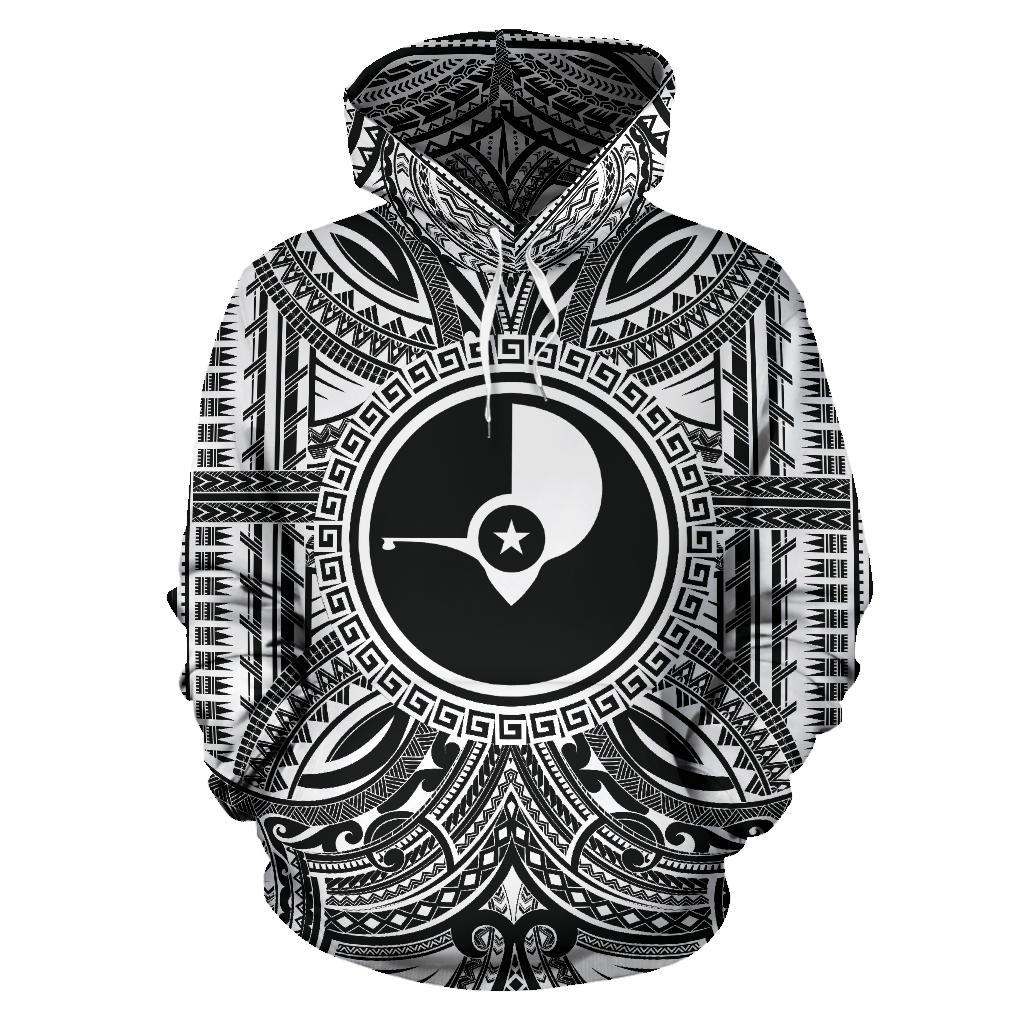 Yap ll Over Hoodie Yap Coat of rms Polynesian White Black Unisex Black - Polynesian Pride