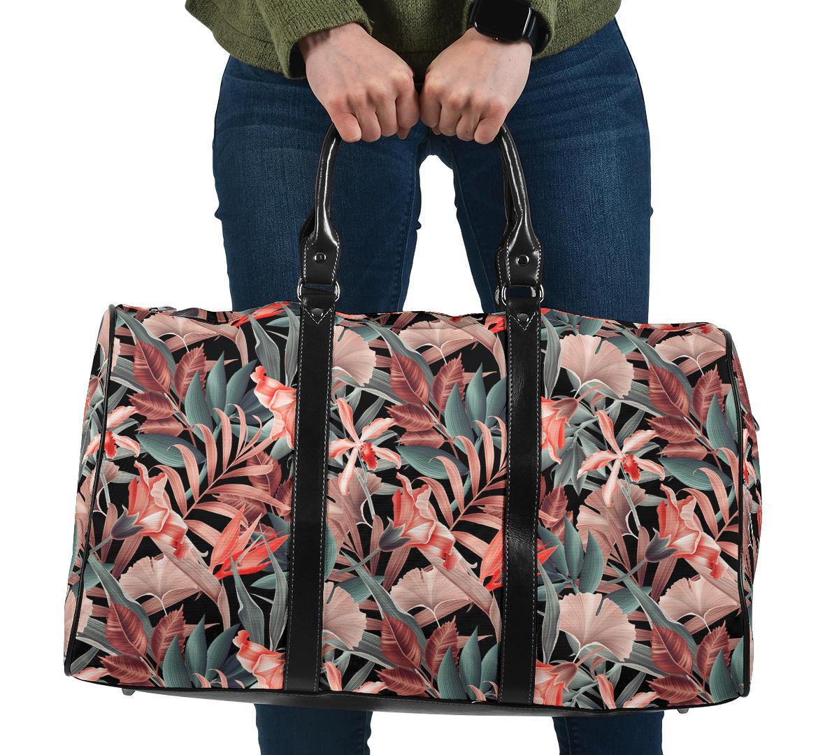 Hawaii Seamless Tropical Flower Plant Leaf Pattern Background Retro Botanical Style Hawaii Travel Bag Travel Bag One size Black - Polynesian Pride