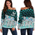 Pohnpei Women's Off Shoulder Sweaters - Coconut Leaves Weave Pattern Blue Red - Polynesian Pride