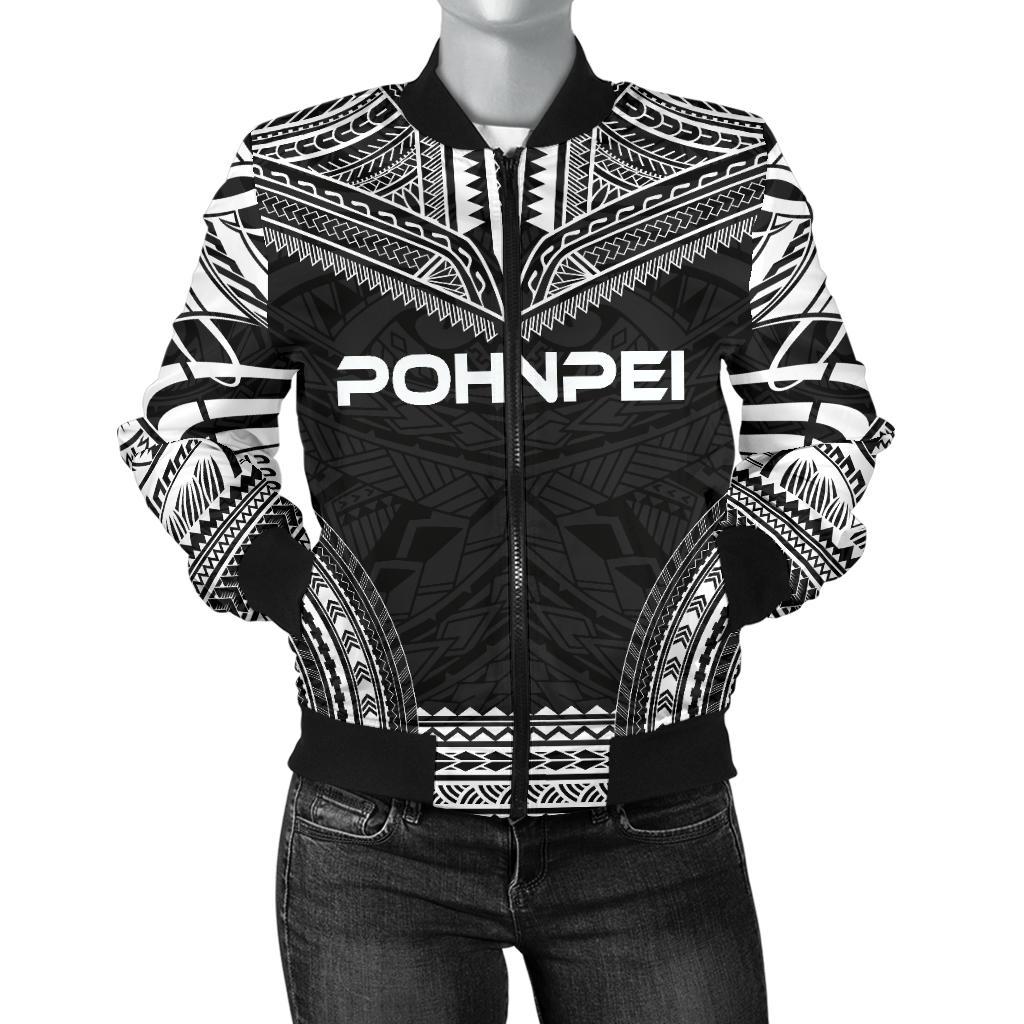 Pohnpei Polynesian Chief Women'S Bomber Jacket - Black Version Black - Polynesian Pride