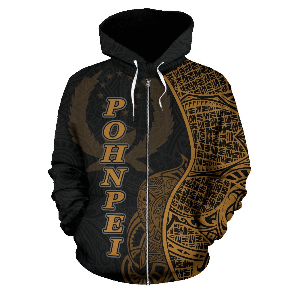 Pohnpei Polynesian Zip up Hoodie Coconut Tree Gold - Polynesian Pride