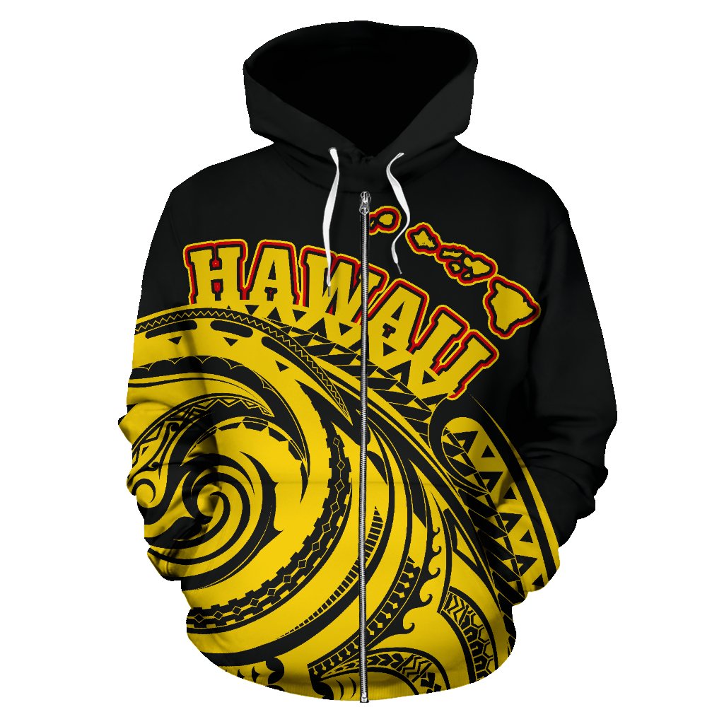 Polynesian Medeiros Kanaka Maoli Map of Hawaii Zip Hoodie Tatau Style - Polynesian Pride