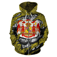 Polynesian Kanaka Maoli Royal Coat of Arms Hawaii Zip Hoodie Yellow - Polynesian Pride