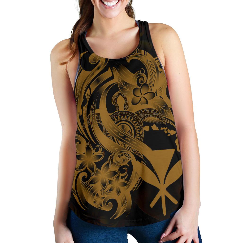 Polynesian Hawaii Women's Racerback Tank - Kanaka Maoli Gold Turtle - Polynesian Pride