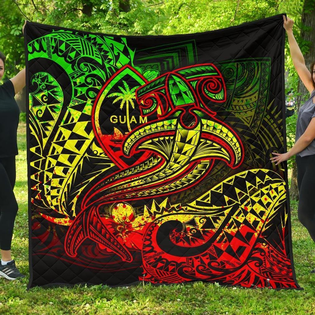 Guam Polynesian Premium Quilt - Reggae Shark Polynesian Tattoo - Polynesian Pride
