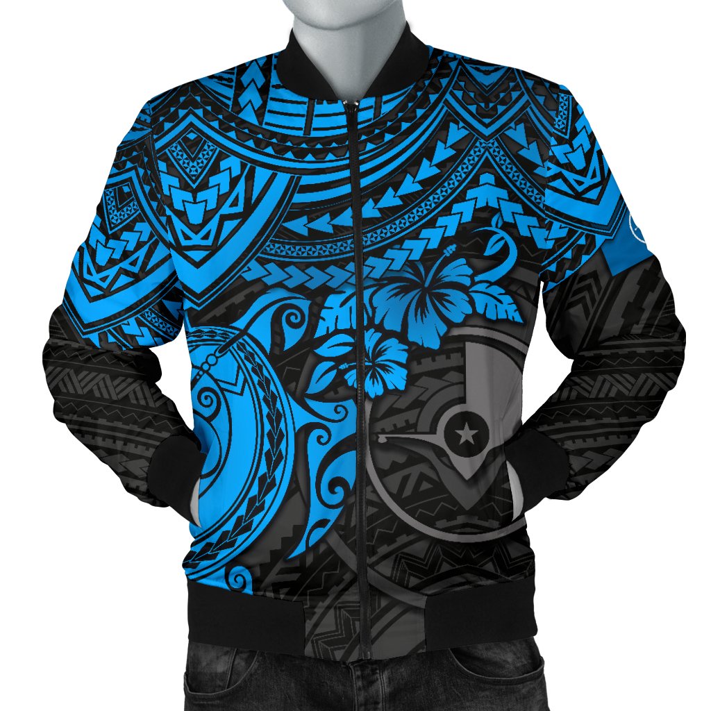 Yap Polynesian Bomber Jacket (Men) - Blue Turtle Blue - Polynesian Pride