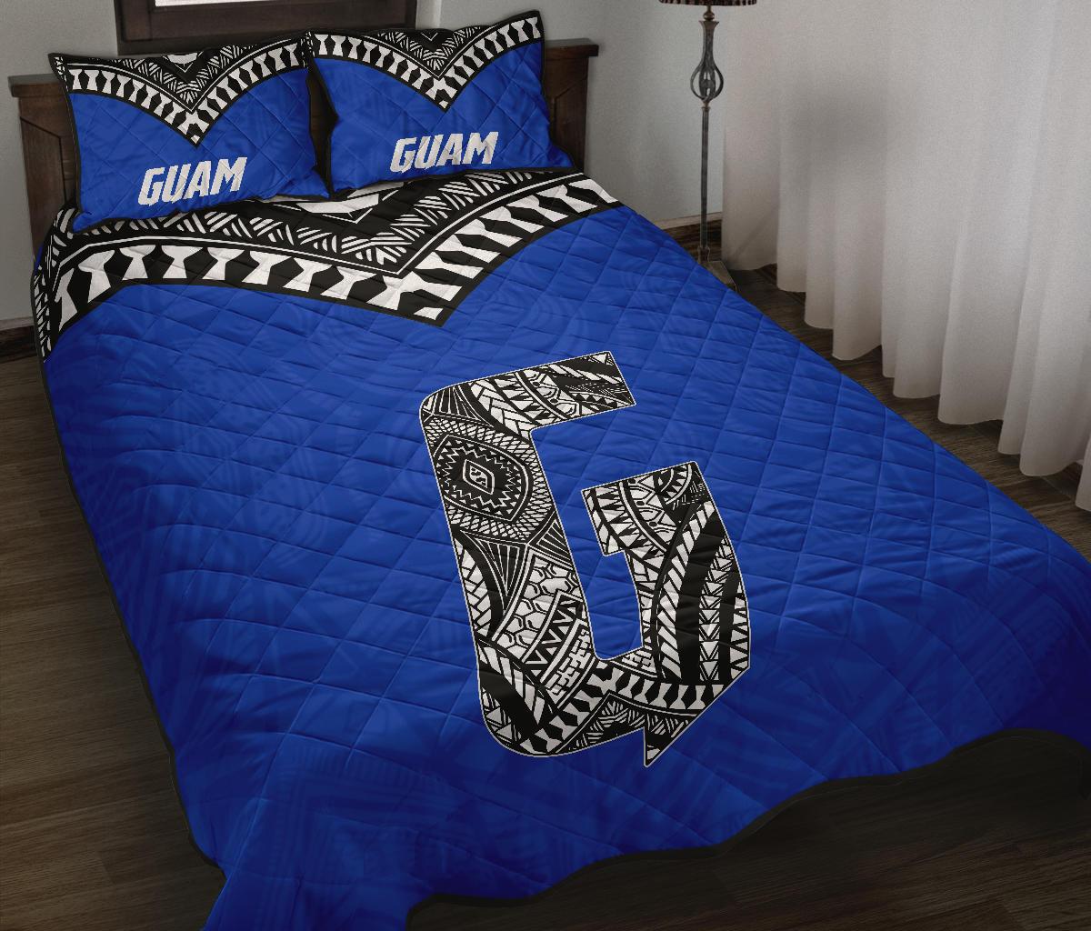 Guam Quilt Bed Set - Guam Polynesian Tattoo Blue Version - Polynesian Pride