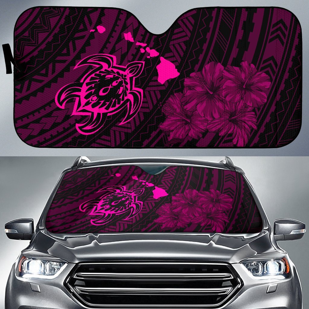 Hawaiian Hibiscus Sea Turtle Swim Polynesian Car Sun Shade - AH - Pink Auto Sun Shade Universal Fit Pink - Polynesian Pride