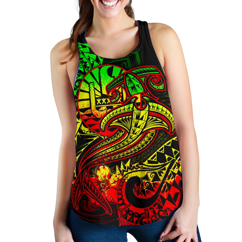 Tahiti Women's Racerback Tank - Reggae Shark Polynesian Tattoo - Polynesian Pride