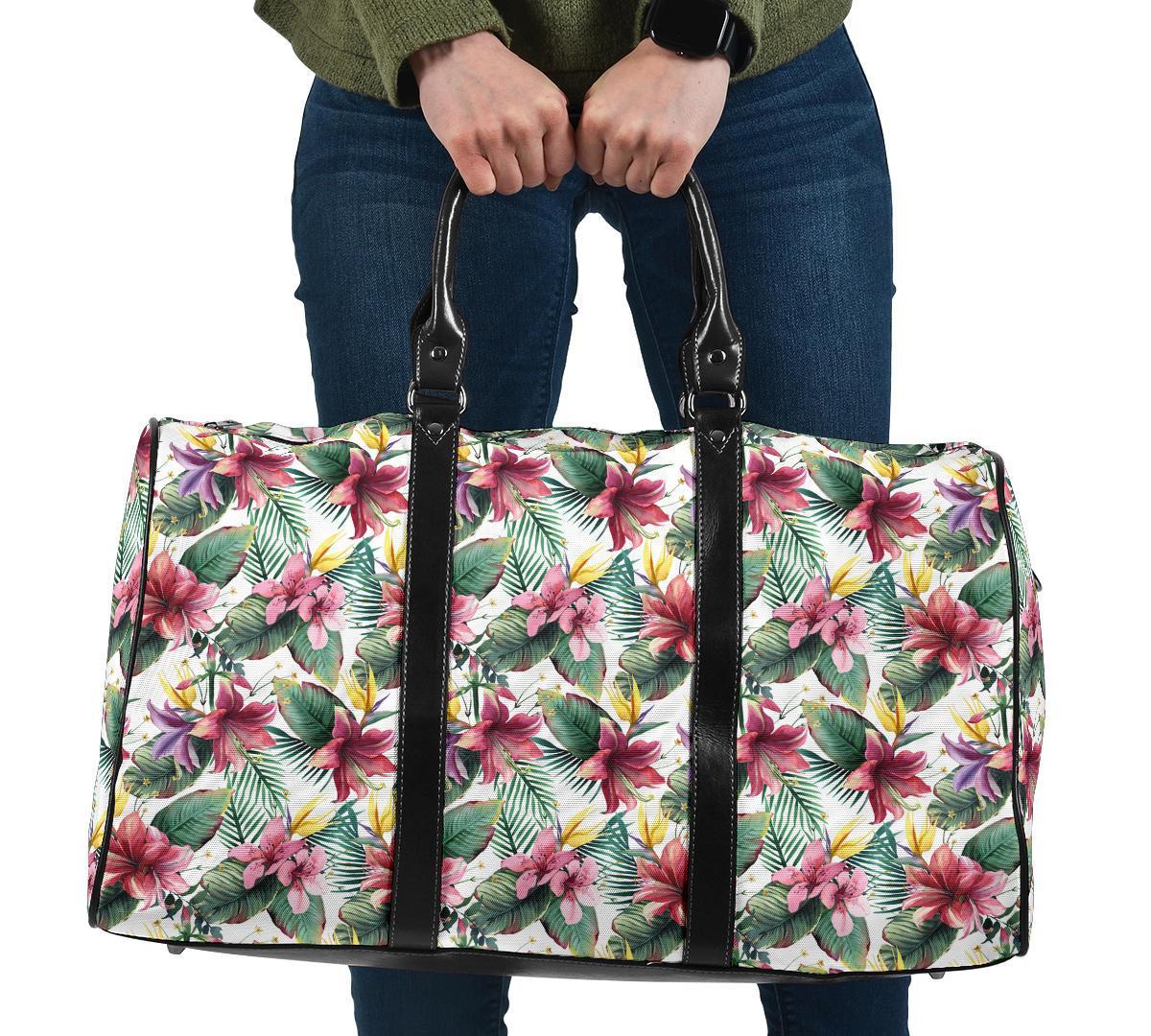 Tropical Palm Leaf White Hawaii Travel Bag Travel Bag One size Black - Polynesian Pride