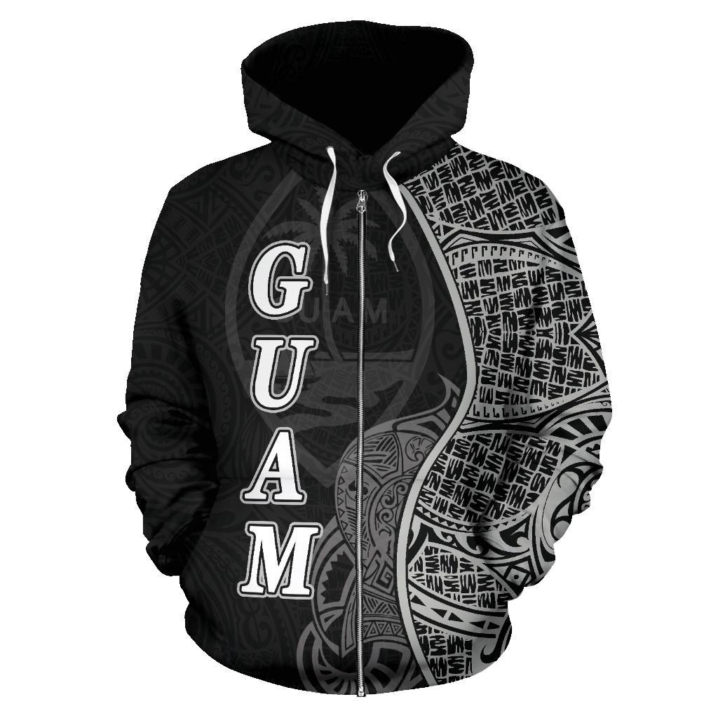 Guam Polynesian Zip up Hoodie Coconut Tree Black - Polynesian Pride