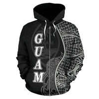 Guam Polynesian Zip up Hoodie Coconut Tree Black - Polynesian Pride