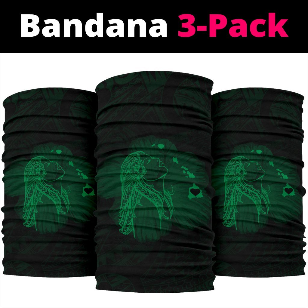 Hawaii Hula Girl Map Hibiscus Polynesian Bandana 3 - Pack - Unique Style Green - Polynesian Pride