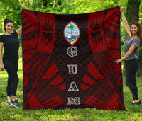 Guam Premium Quilt - Guam Coat Of Arms Polynesian Red Tattoo Red - Polynesian Pride