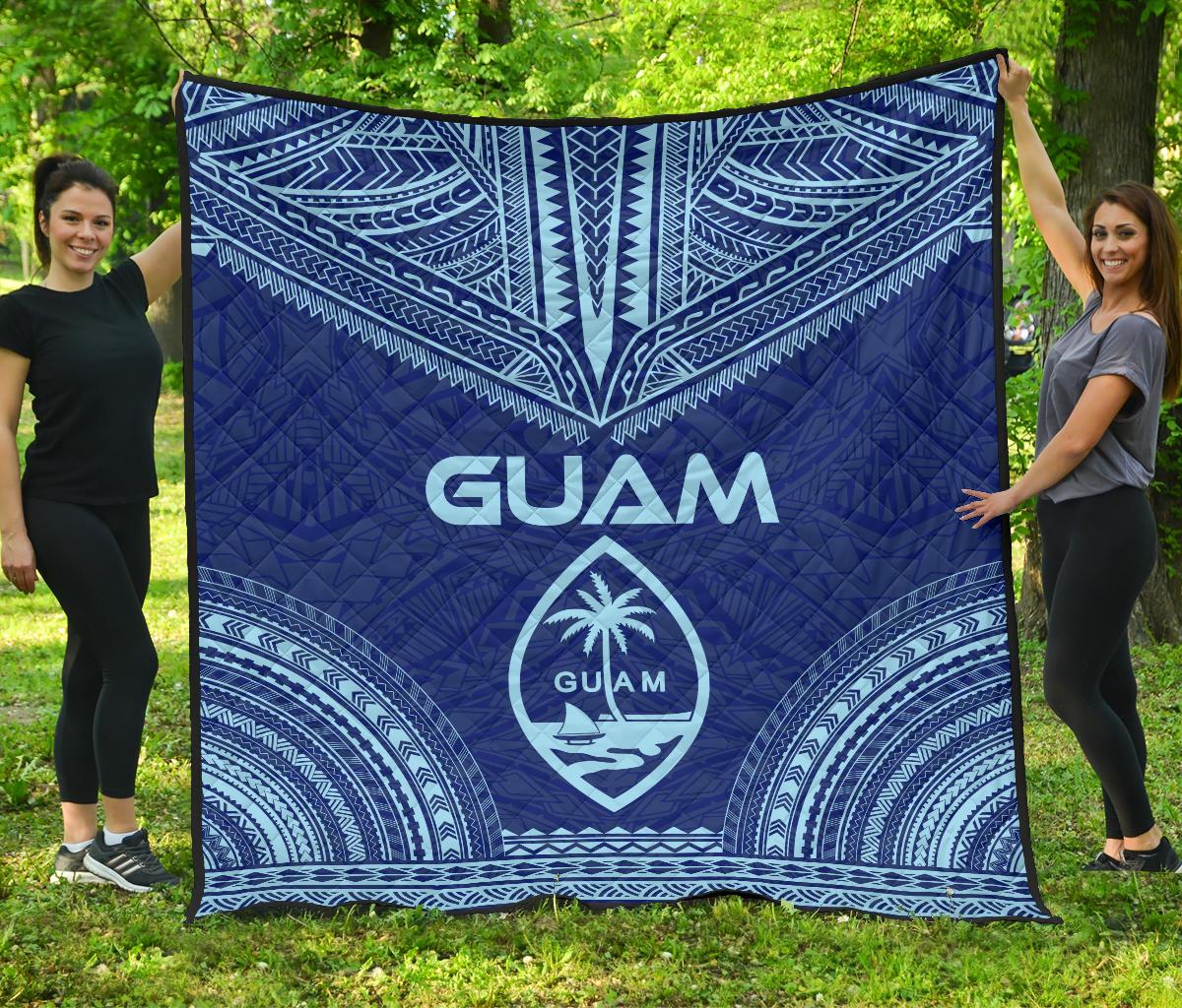 Guam Premium Quilt - Guam Coat Of Arms Polynesian Chief Blue Version Blue - Polynesian Pride