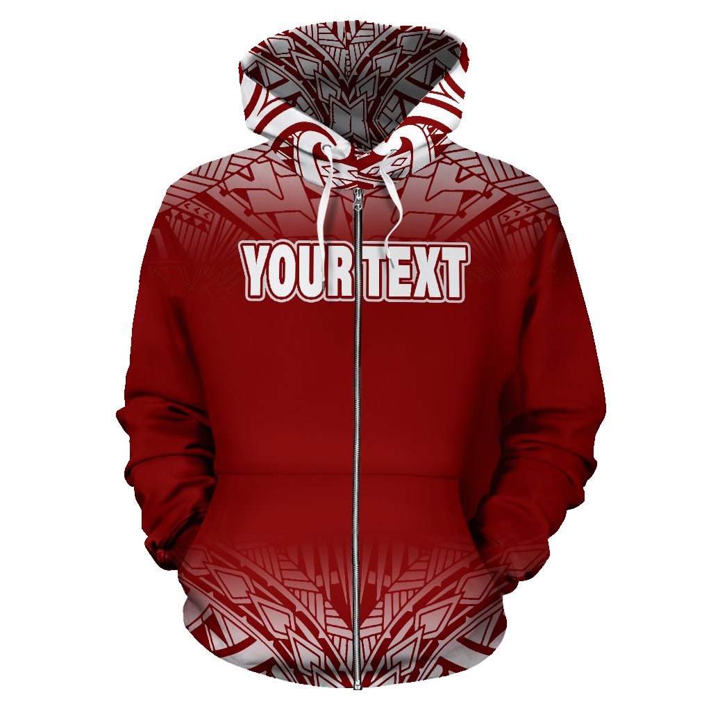 American Samoa Custom All Over Zip up Hoodie Fog Red - Polynesian Pride