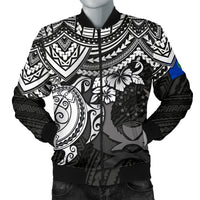 Pohnpei Polynesian Bomber Jacket (Men) - Polynesian White Turtle White - Polynesian Pride