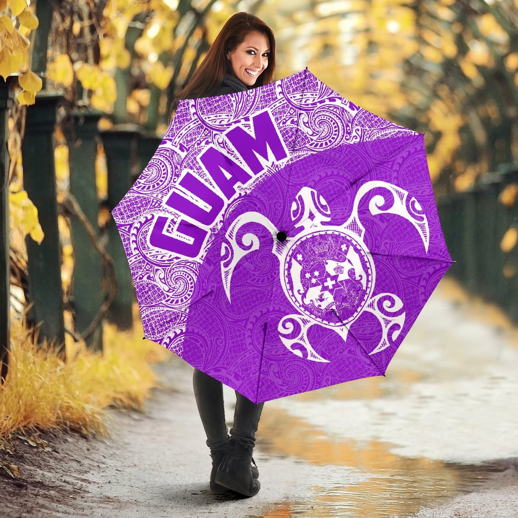 Guam Umbrella Turtle Coat of Arms Polynesian Pattern White Violet - Polynesian Pride