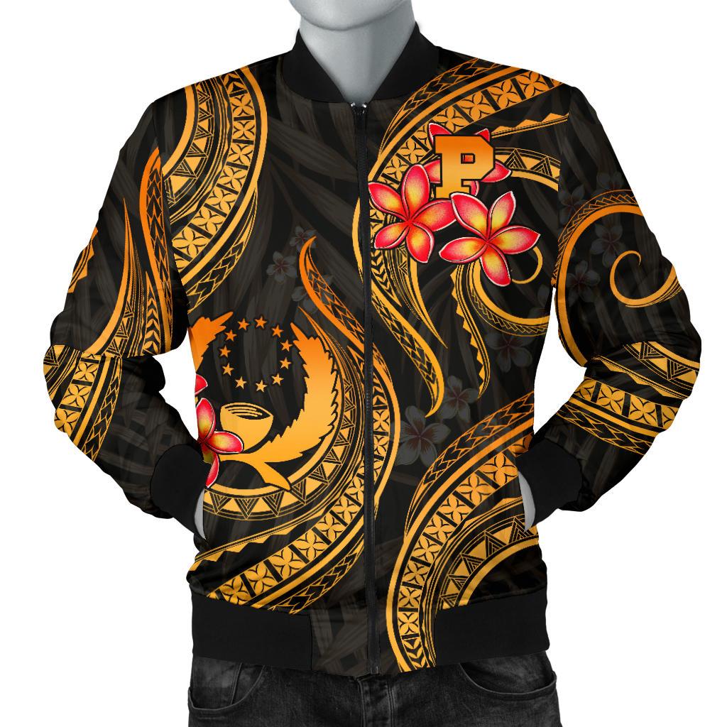 Pohnpei Micronesian Men Bomber Jacket - Gold Plumeria - Polynesian Pride