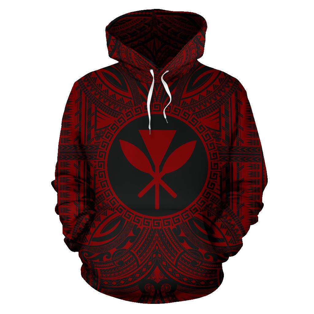 Kanaka Maoli ll Over Hoodie Kanaka Maoli Coat of rms Polynesian Red Black Unisex Red - Polynesian Pride