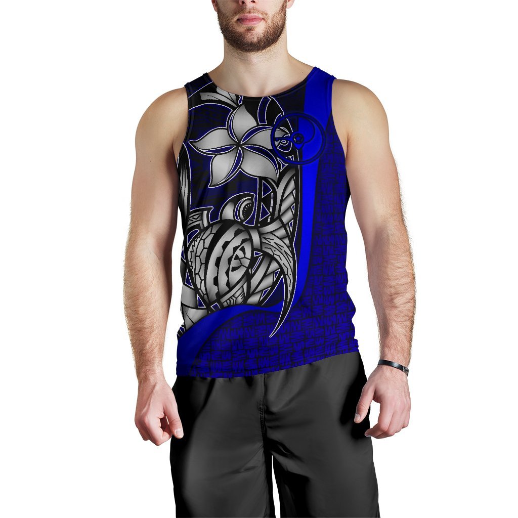 Yap Micronesia Men's Tank Top Blue - Turtle With Hook - Polynesian Pride