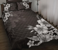 Hawaii Quilt Bed Set - Black n White Hibiscus Quilt Bed Set - Polynesian Pride