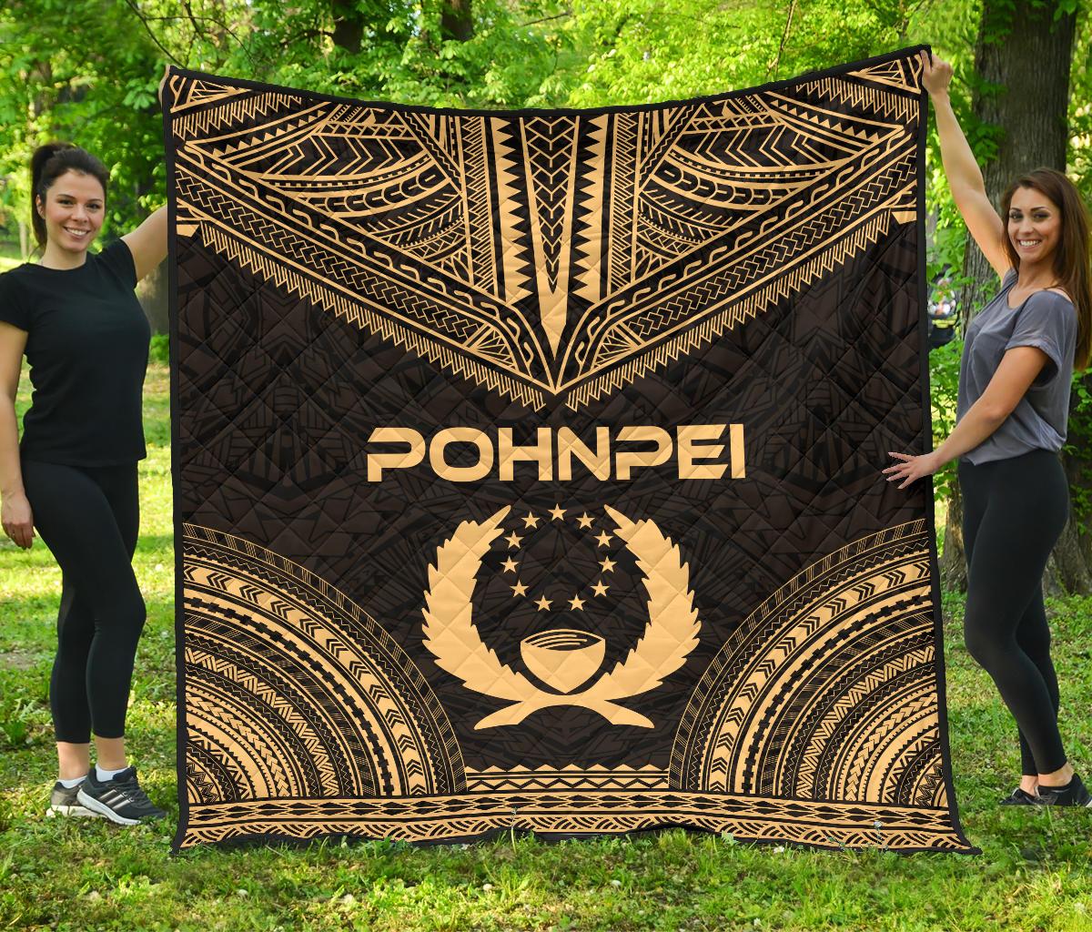 Pohnpei Premium Quilt - Pohnpie Flag Polynesian Chief Gold Version Gold - Polynesian Pride