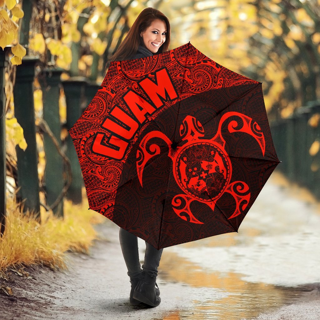 Guam Umbrella Turtle Coat of Arms Polynesian Pattern Red - Polynesian Pride