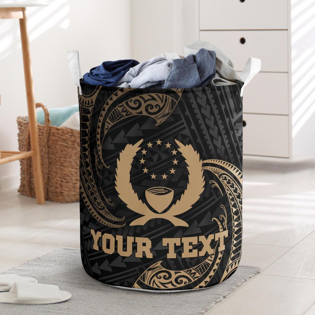 Pohnpei Miconesia Custom Personalised Laundry Basket - Gold Tribal Wave One Style One Size Black - Polynesian Pride