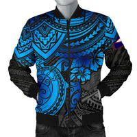 American Samoa Polynesian Bomber Jacket (Men) - Blue Turtle Blue - Polynesian Pride