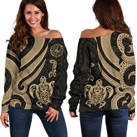 Tahiti Polynesian Women Of Shoulder Sweater - Gold Tentacle Turtle Gold - Polynesian Pride